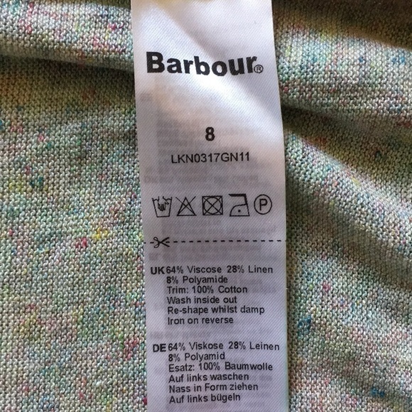 Barbour | Pastel Green Popham Cardigan Tartan Plaid Trim Linen Blend Siz… - Picture 4 of 5